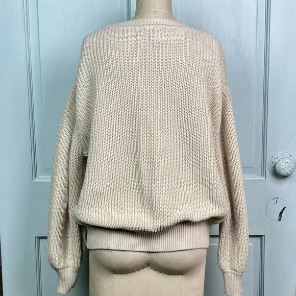 Gap Crewneck Sweater Shaker-Stitch Cotton Drop Shoulders Chino Beige Sz L NEW - Picture 6 of 11